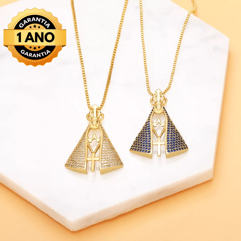 Colar Nossa Senhora Aparecida com 3 banhos a ouro 18K + 1 Ano de Garantia