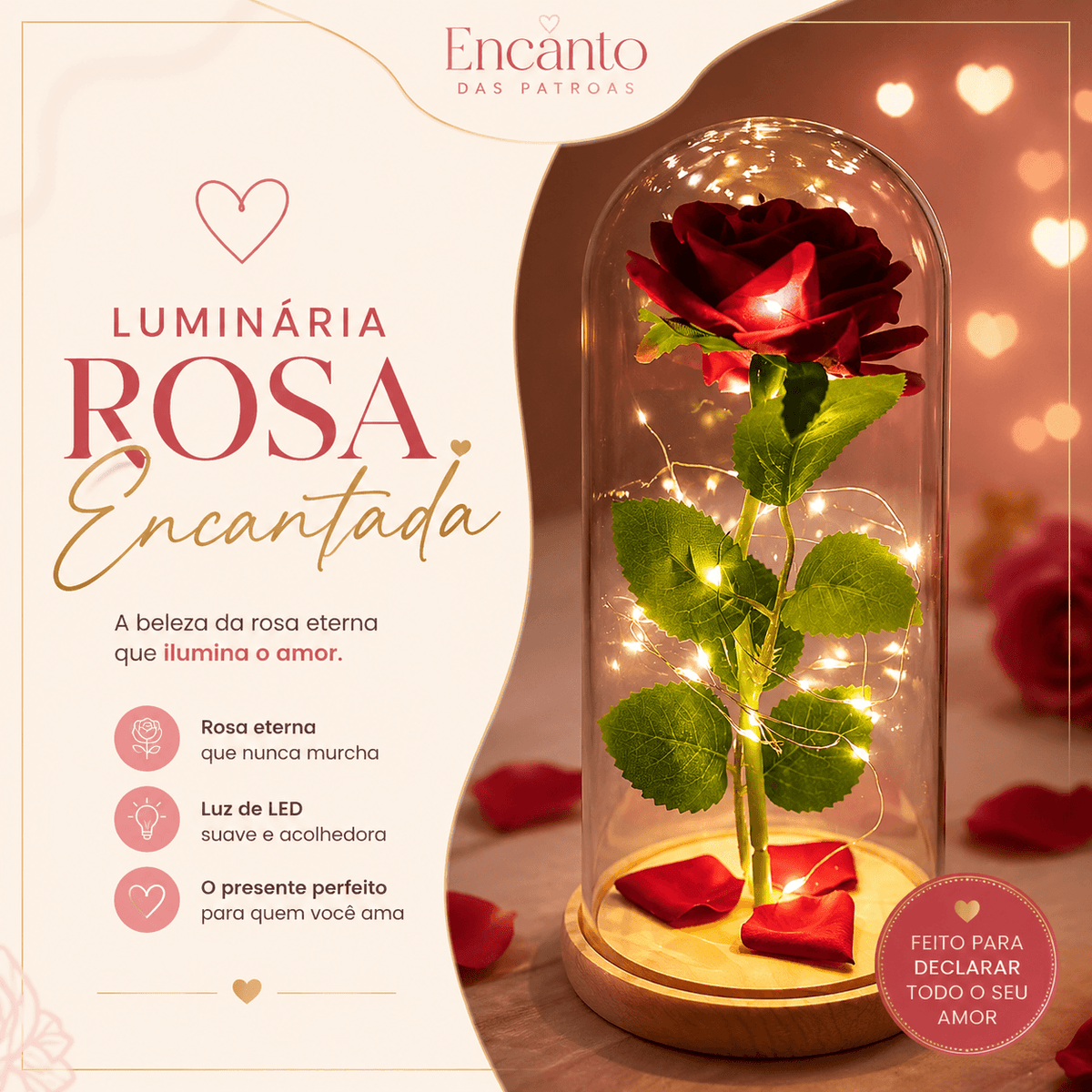 Luminária Rosa Encantada - Para ela lembrar todos os dias do seu Amor