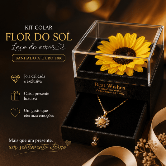 Kit Colar Flor do Sol 🌻 – Laço de amor banhado a ouro 18K + Caixa Presente Luxuosa
