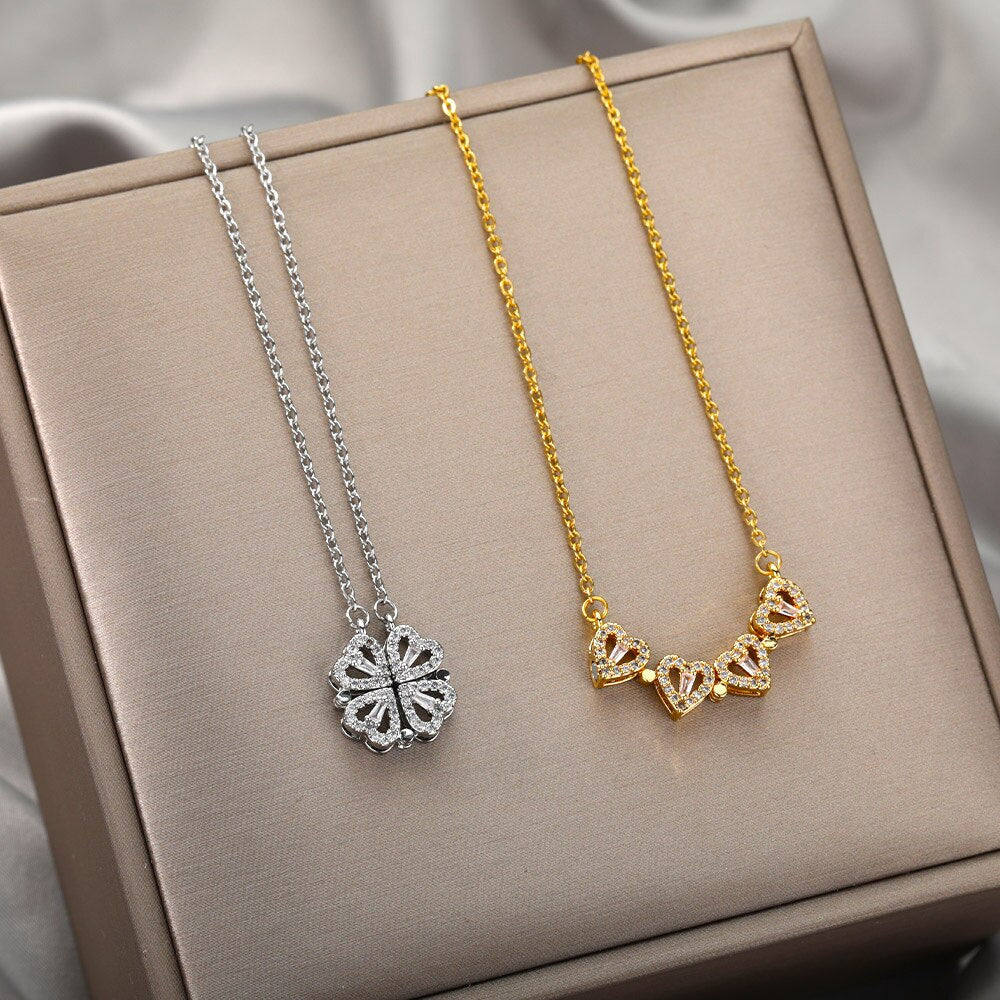 Colar trevo de coração + Caixa com 6 rosas