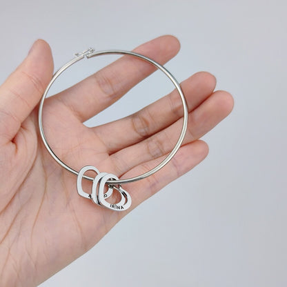 Fils New Custom Engraving Name Heart Charms Bracelets for Women Personalized Stainless Steel Customized Bangle DIY Jewelry Gift