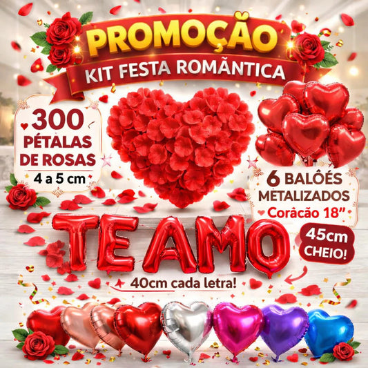 Kit Noite Inesquecível – 300 Pétalas artificiais + Balões de Coração